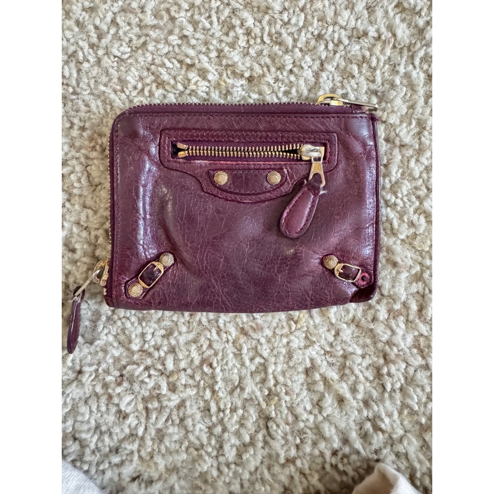 Authentic Balenciaga Giant 12 Gold City Card Case Purple Leather L-Zip Wallet